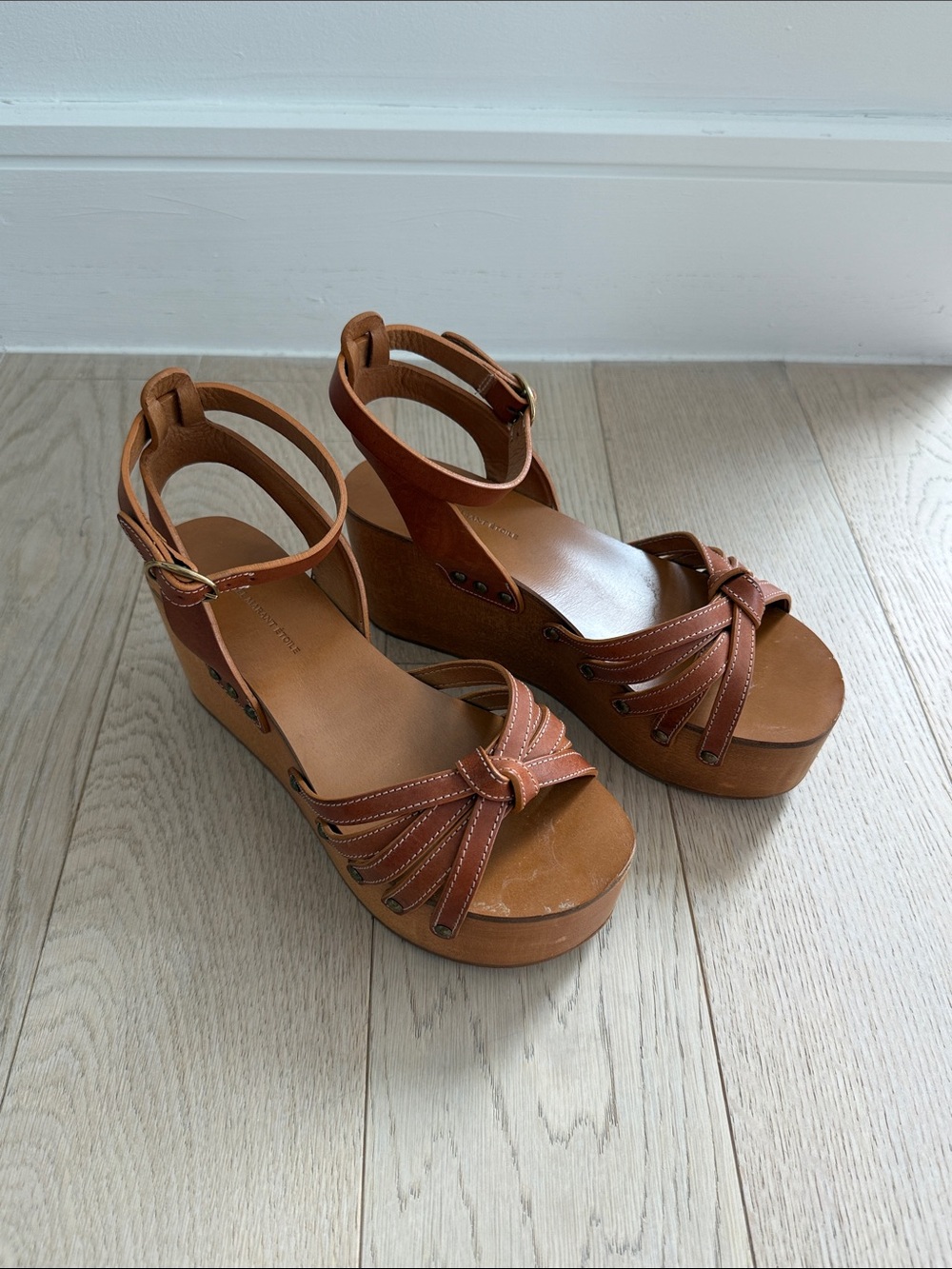 Isabel marant route Women’s Cognac Platform Wedge Sandals with Ankle Strap
